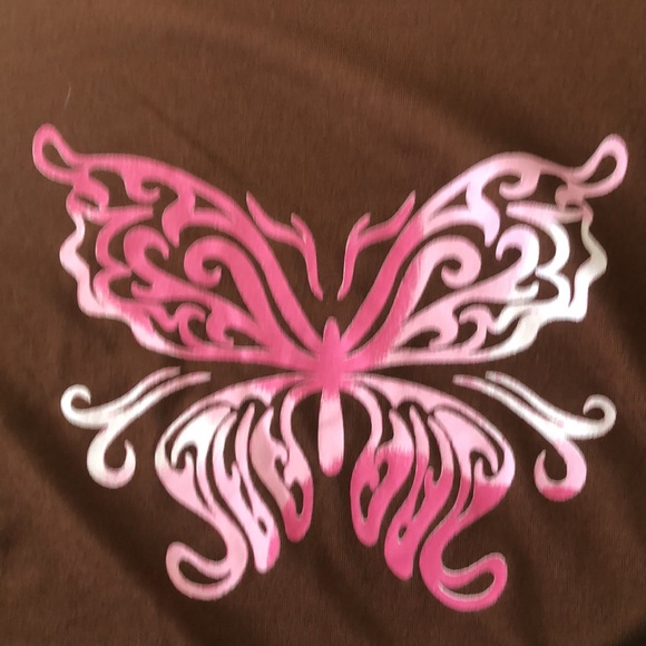 Brown and pink butterfly print crop top size L (not worn) - Picture 4 of 6